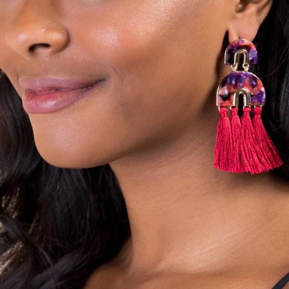 Francesca’s Pnina Marbled Resin Tassel Earrings